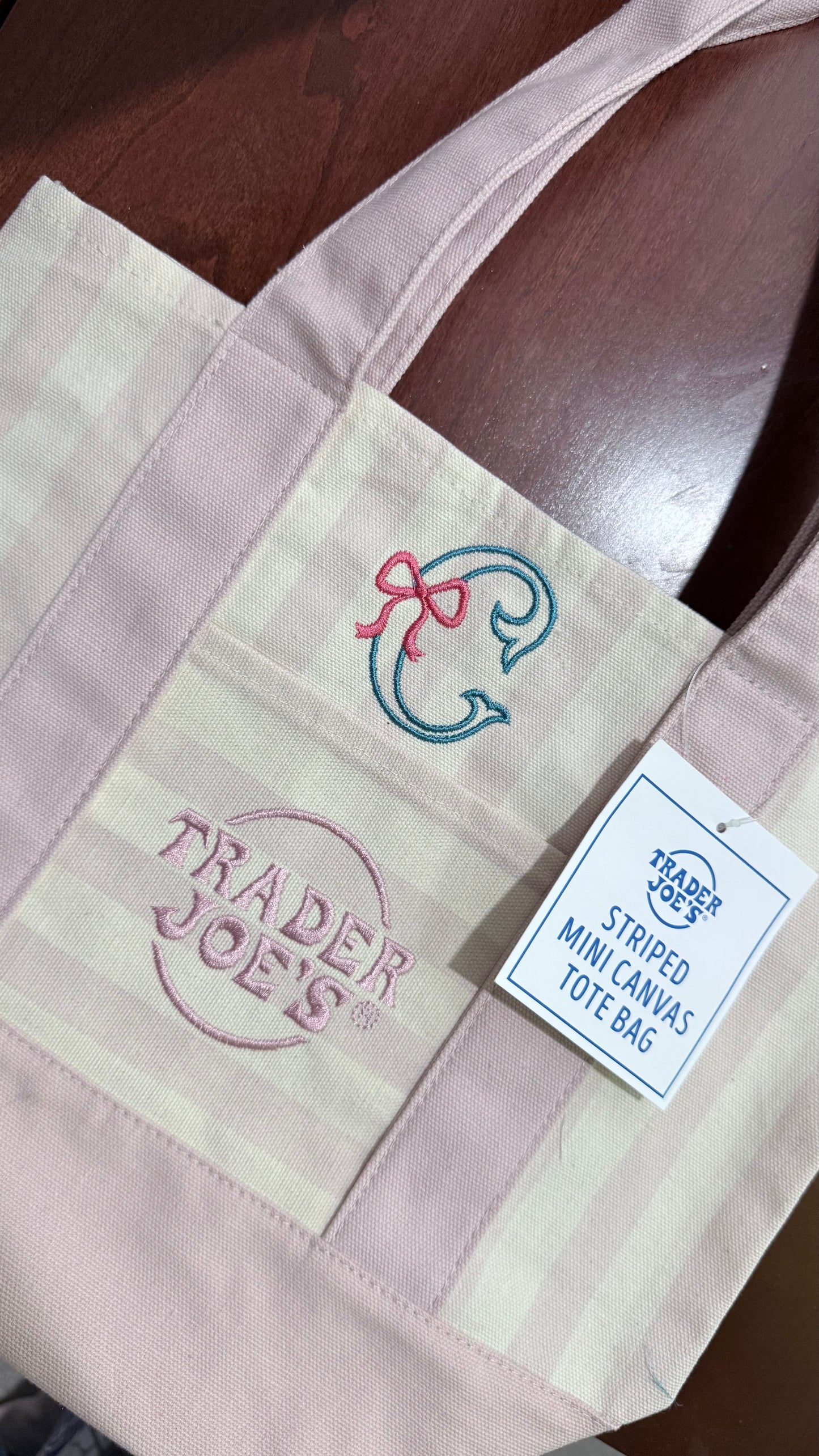 Personalized Embroidered Trader Joe's Mini Canvas Tote